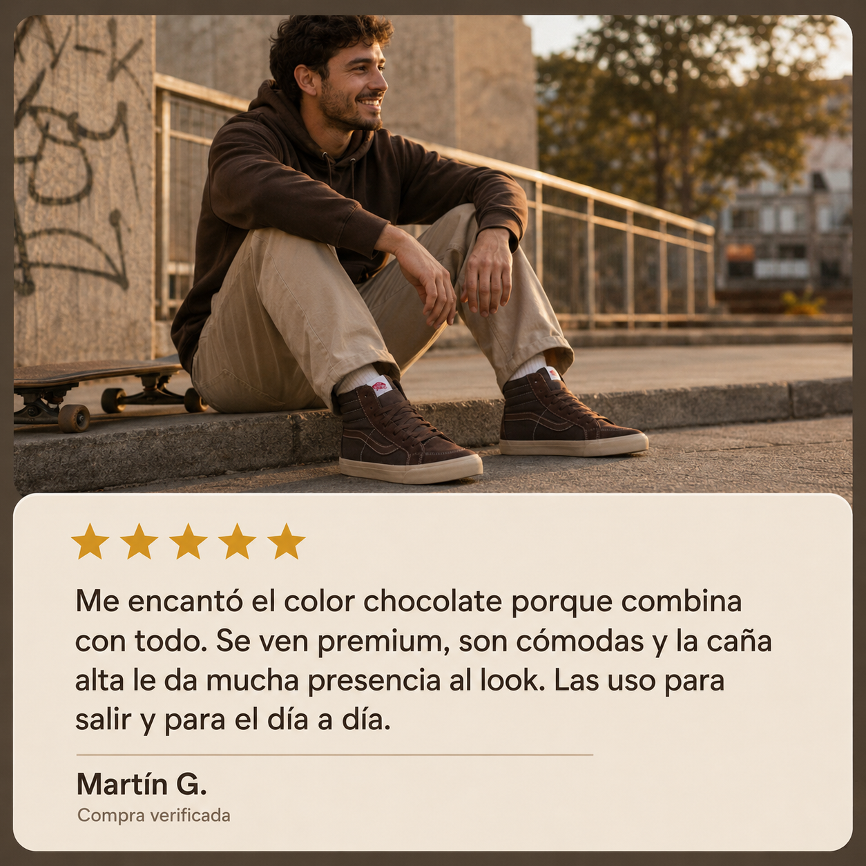 Testimonio cliente Sk8-Hi Chocolate